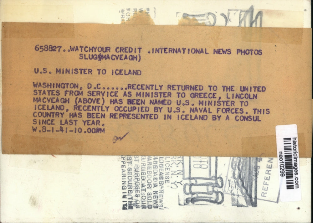 1941 Press Photo Lincoln MacVeagh named US Minister to Iceland - neo10299