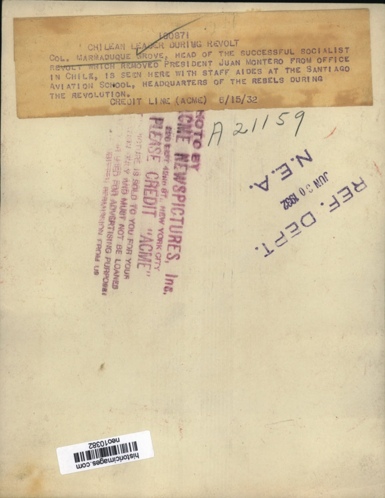 1932 Press Photo Col. Marmaduque Grove with staff at Santiago Aviation School