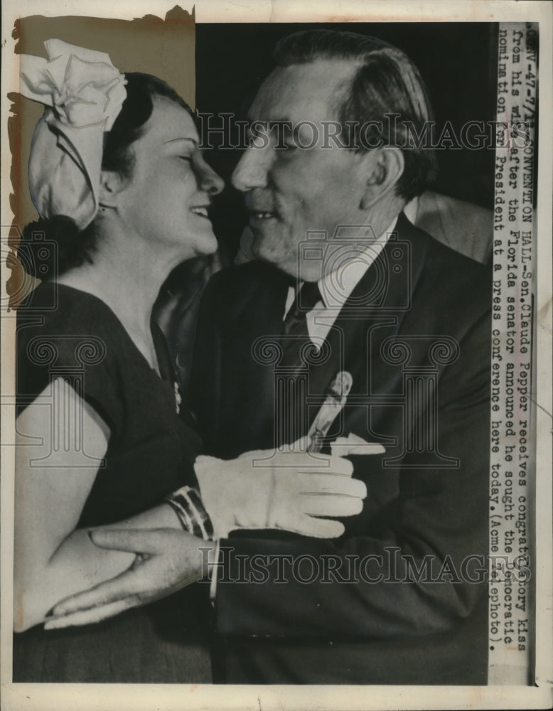 1948 Press Photo Claude Pepper with his wife after announcing Presidential Nomin