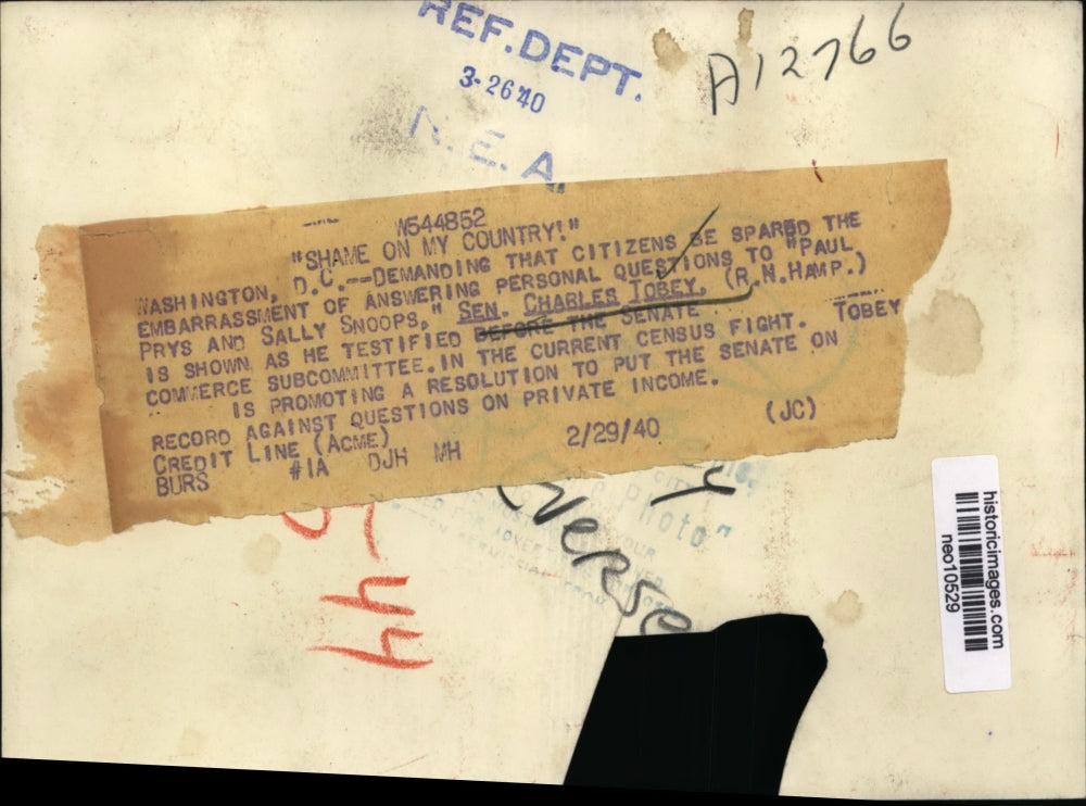 1940 Press Photo Sen. Charles Tobey testifies before Senate Commerce Subcommitee