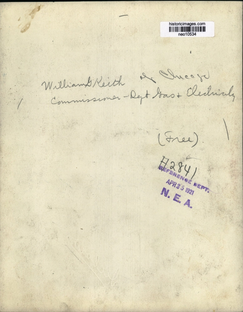1921 Press Photo William G. .Kieth of Chicago Commis. Dept Gas & Electricity