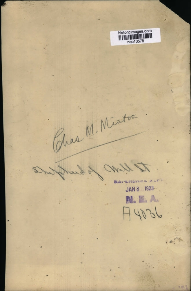 1923 Press Photo Charles M. Minton, Shepherd of Wall Street - neo10578