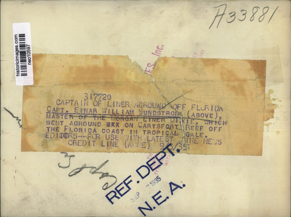 1935 Press Photo Einar William Sundstrom, Captain of Morgan Liner Ship Dixie