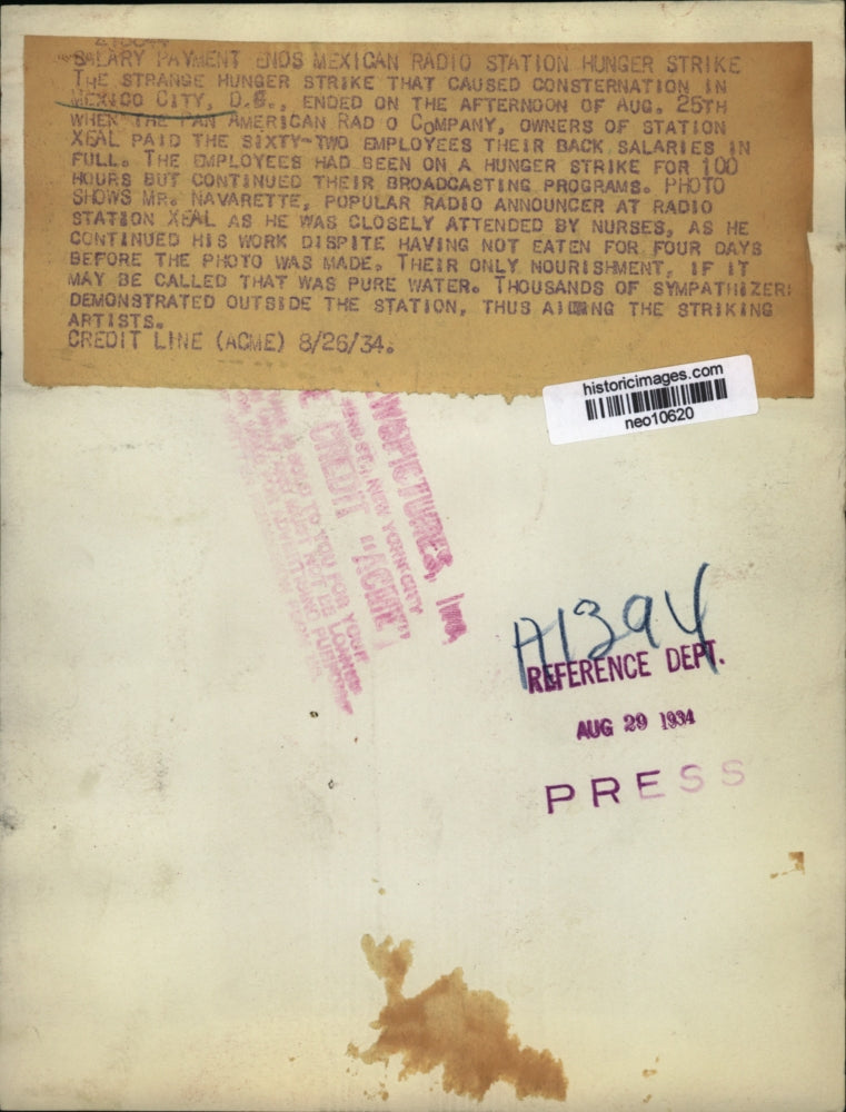 1934 Press Photo Announcer Navarette at XEAL Radio Hunger Strike, Mexico City