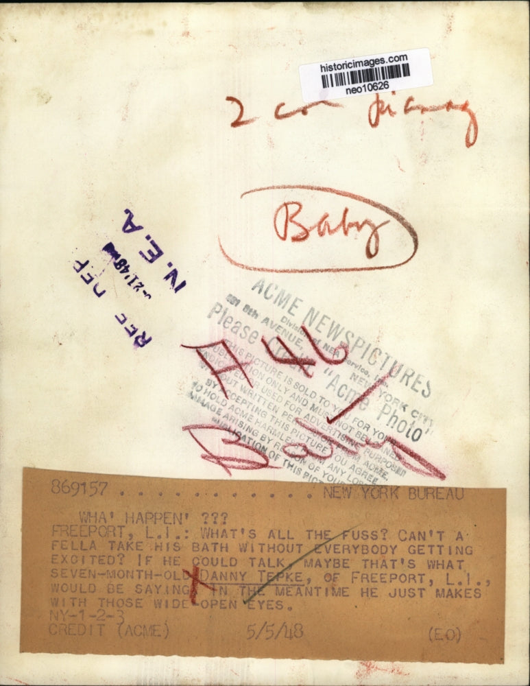 1948 Press Photo Baby Danny Tepke of Freeport, Long Island - neo10626