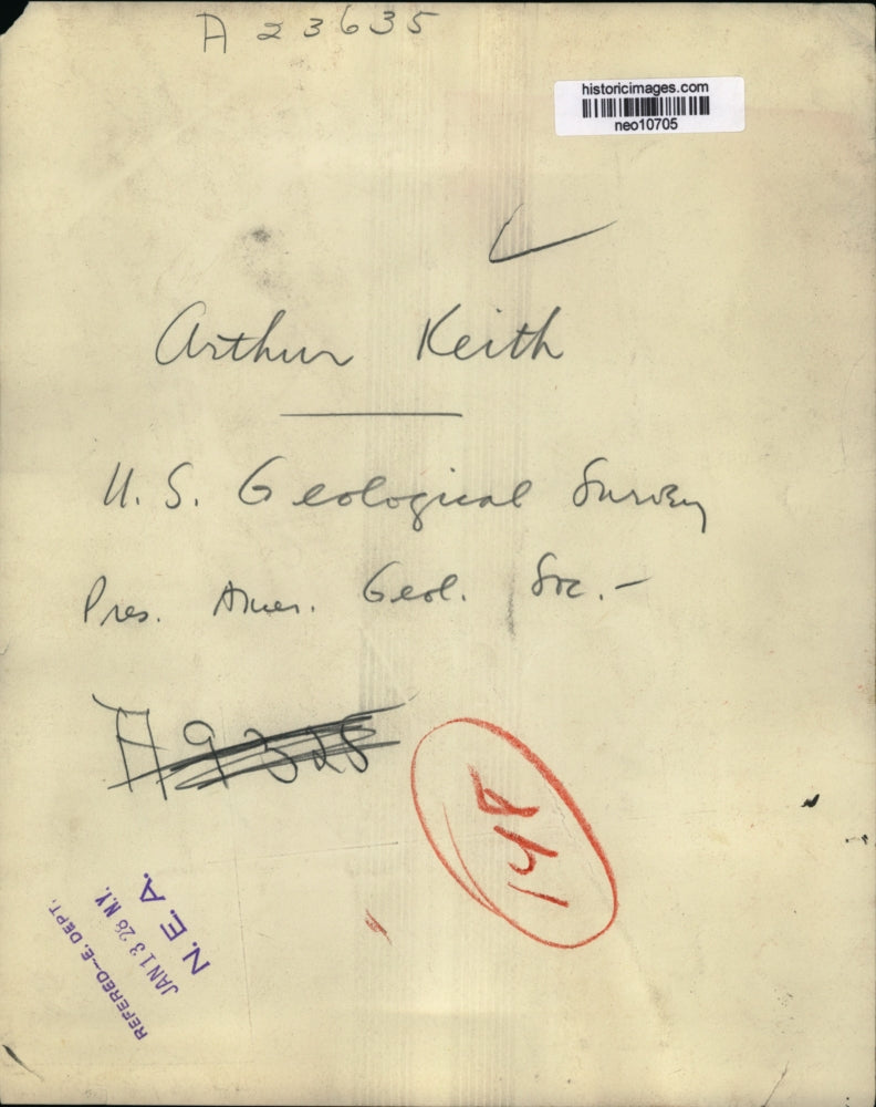 1928 Press Photo Arthur Keith, U.S. Geological Survey - neo10705