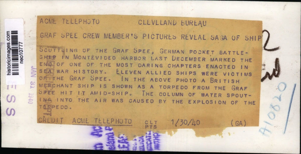 1940 Press Photo German Pocket Battleship in Montevideo Harbor - neo10777