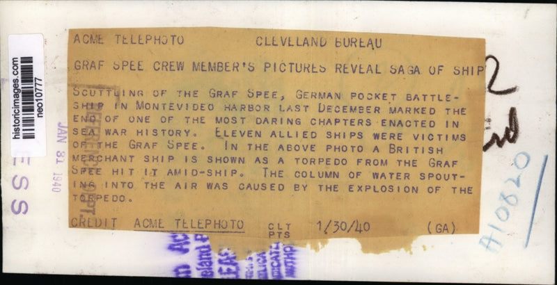 Load image into Gallery viewer, 1940 Press Photo German Pocket Battleship in Montevideo Harbor - neo10777
