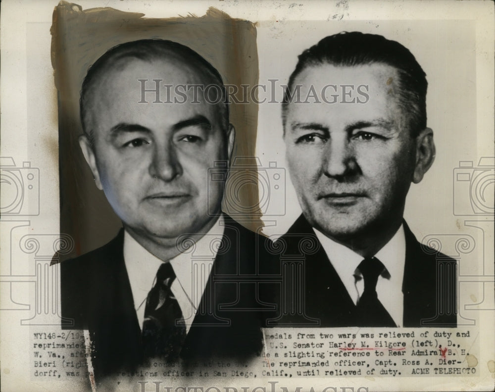 1949 Press Photo Sen. Harley W. Killgore made slighting ref to Rear Adm. B.H