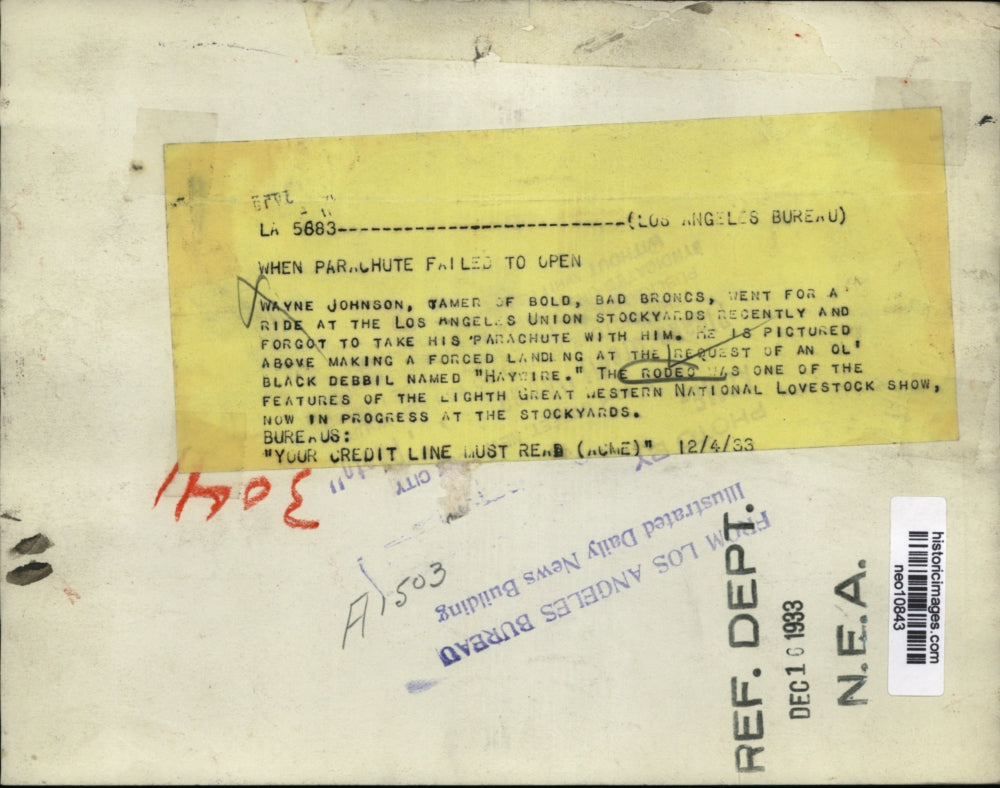 1933 Press Photo Wayne Johnson & Horse "Haywire" at Western Nat'l Livestock Show