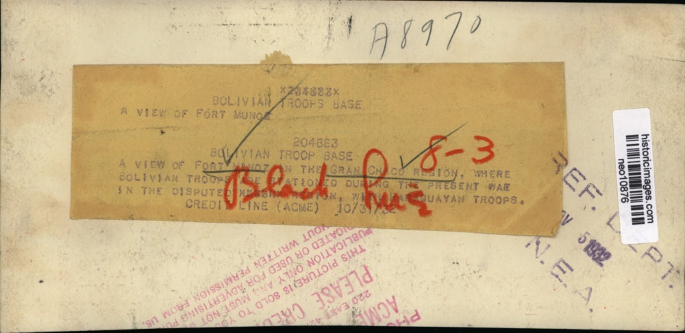 1932 Press Photo Gran Chaco Region Bolivian Troop Base - neo10876