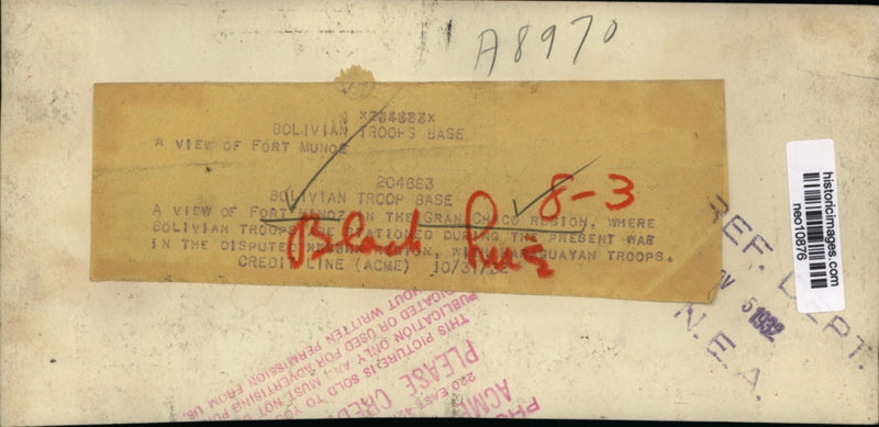 Load image into Gallery viewer, 1932 Press Photo Gran Chaco Region Bolivian Troop Base - neo10876
