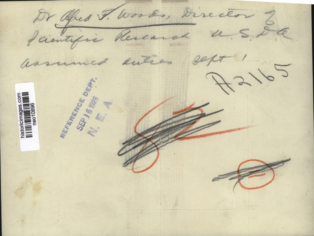 1926 Press Photo Dr Alfred Woods Director of Scientific Research for USDA