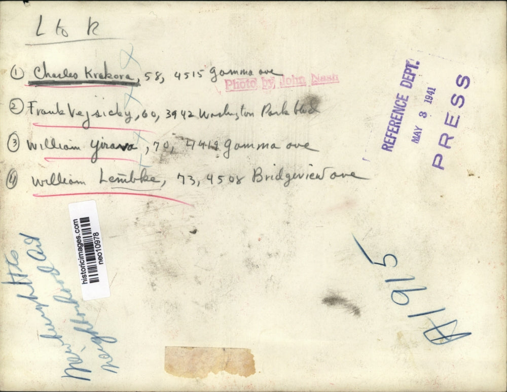 1941 Press Photo Newburgh neighborhood Charles Krekora, Frank Vejsicky