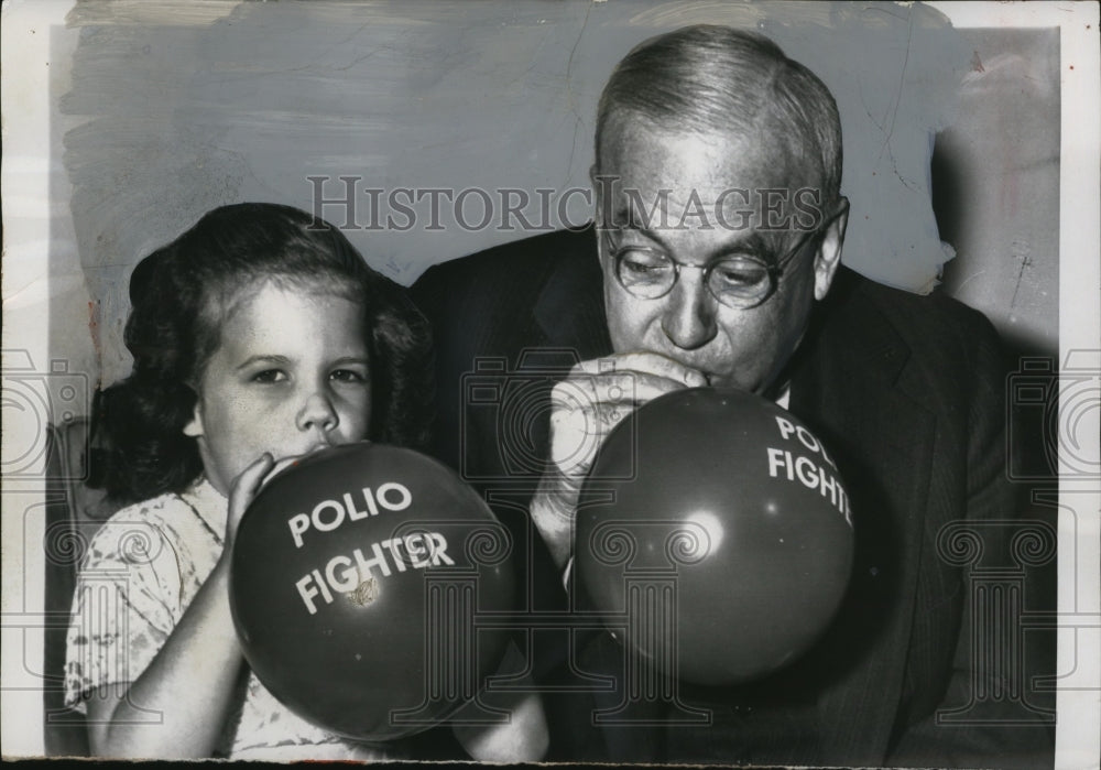 1955 Press Photo Secretary of State John F Dulles & polio hild Marie P Hunt