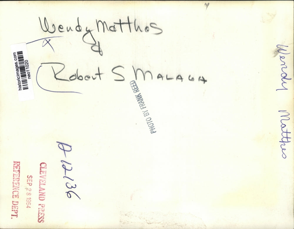 1954 Press Photo Wendy Matthos & Robert S Malaga of Cleveland tennis - neo11020