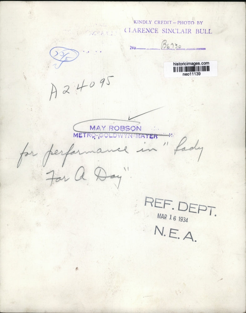 1934 Press Photo May Robson of MGM in Lady For A Day - neo11139