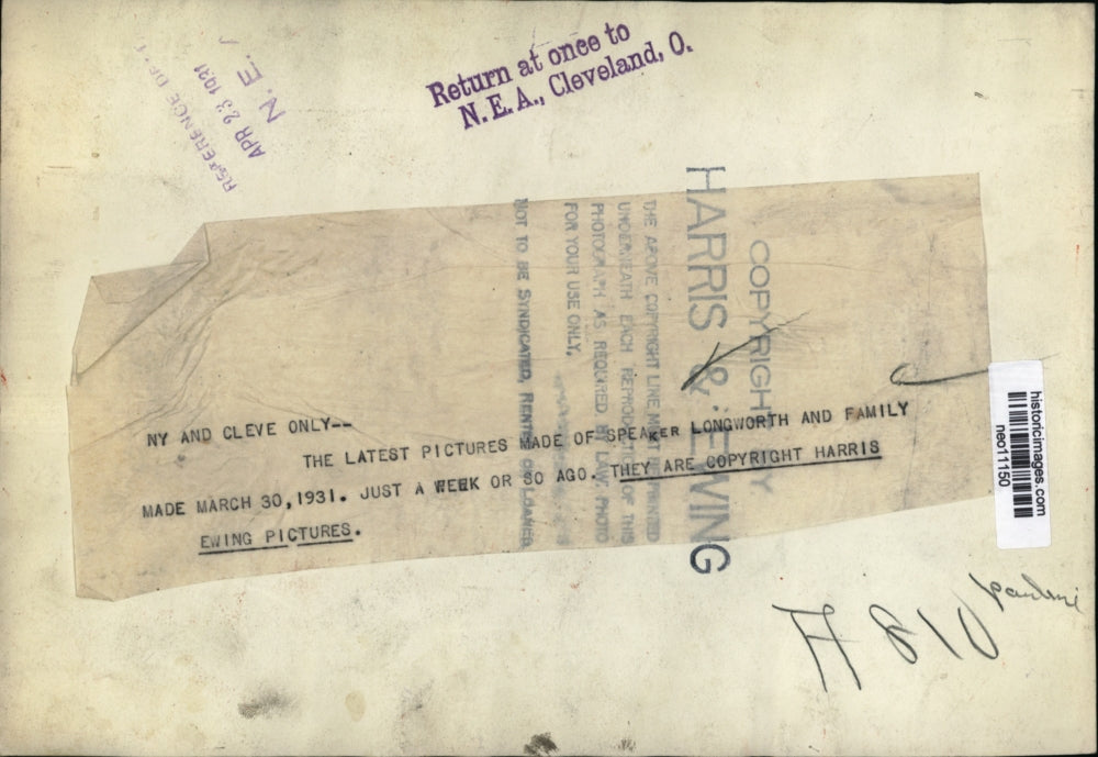 1931 Press Photo Paulina Longworth daughter of House Speaker & family