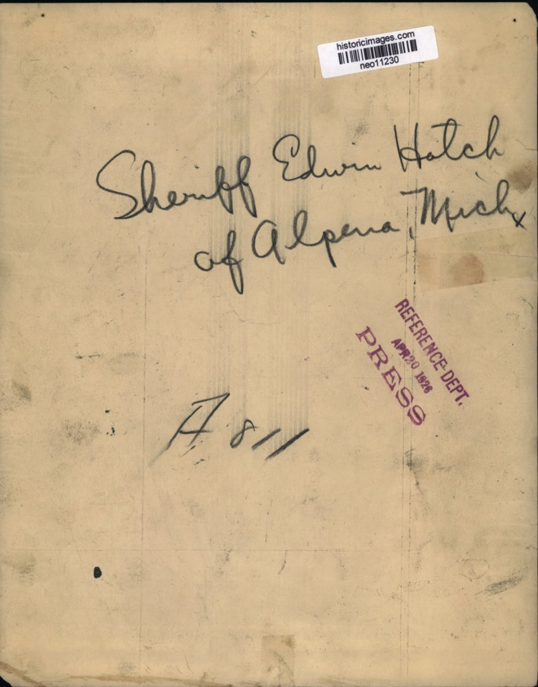 1926 Press Photo Sheriff Edwin Hatch of Alpena Michian - neo11230