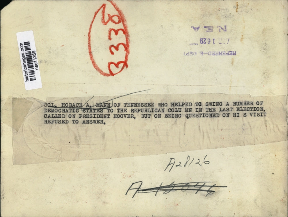 1929 Press Photo Colonel Horace A. Mann of Tennessee - neo11269