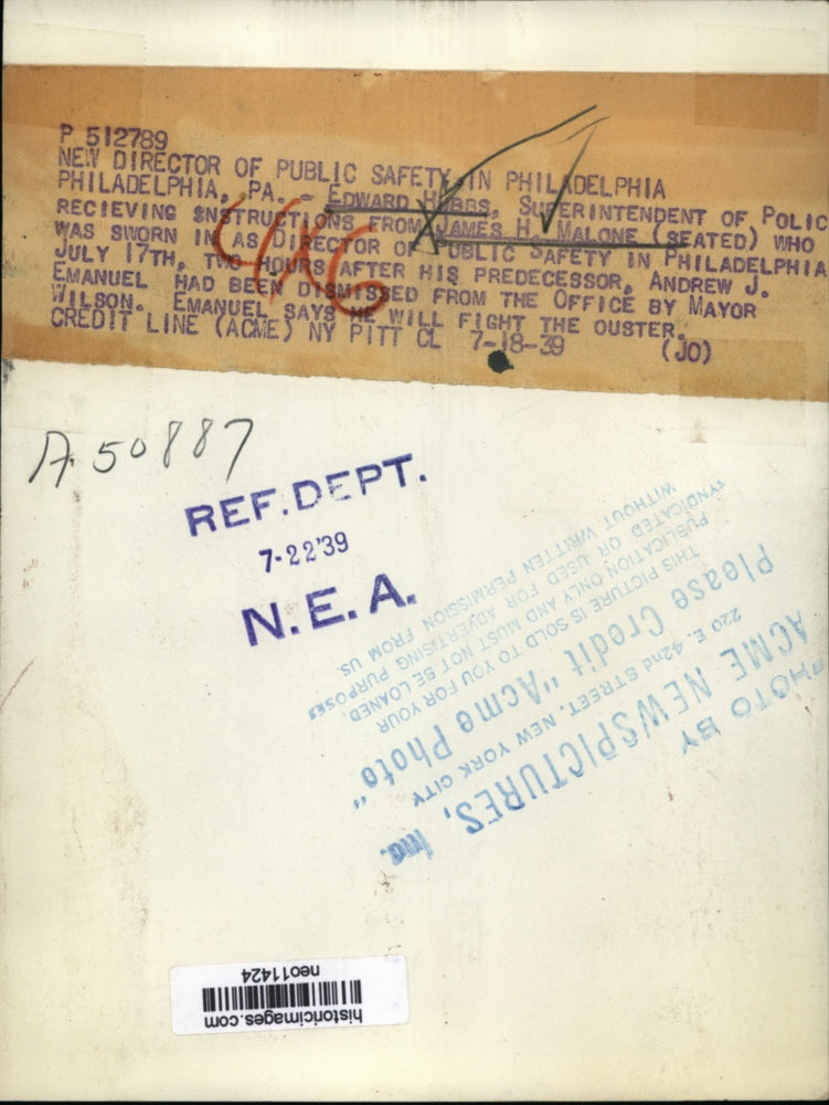 1939 Press Photo James Malone, new director of Public Safety in Philadelphia