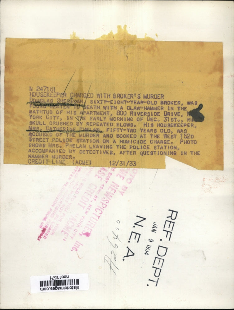 1933 Press Photo Catherine Phelan, Charged with Douglas Sheridan Murder New York