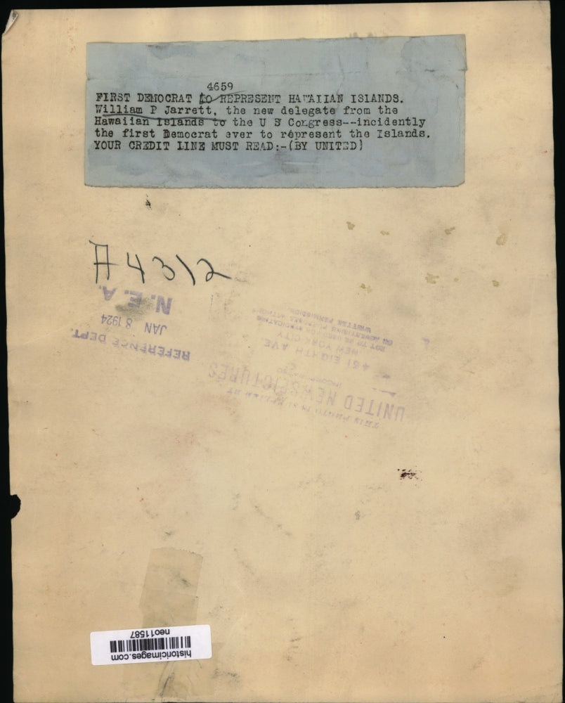 1924 Press Photo William P Jarrett Hawaiian Delegate to Congress - neo11587