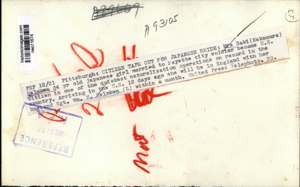 1957 Press Photo Mrs Saki Helmken Japanese US Citizen Marries William Helmken