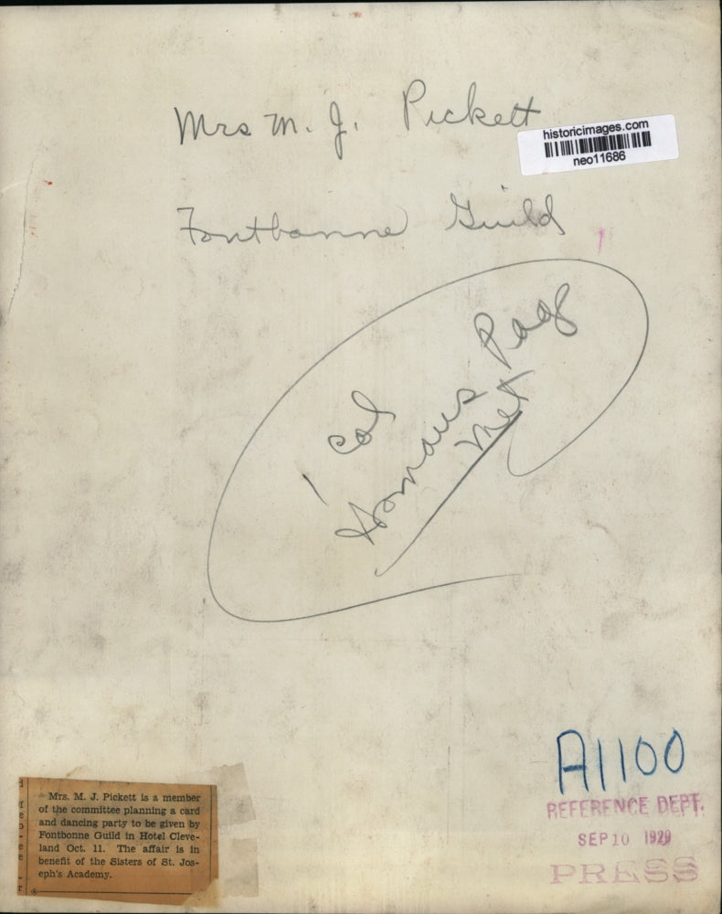 1929 Press Photo Mrs. M.J. Pickett, Committee Member of the Fontbonne Guild