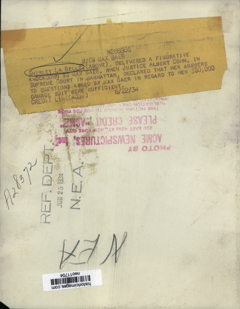 1934 Press Photo Shirley La Belle sues Max Baer - neo11704