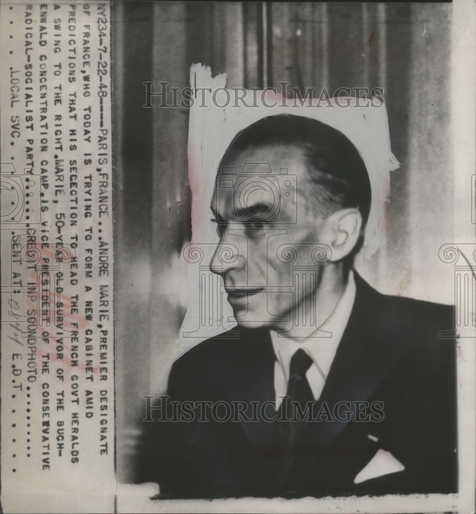 1948 Press Photo Andre Marie Premier Designate of France tries to form cabinet- Historic Images
