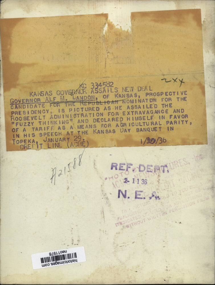 1936 Press Photo Governor Alf Landon Speaking at Kansas Day Banquet, Topeka