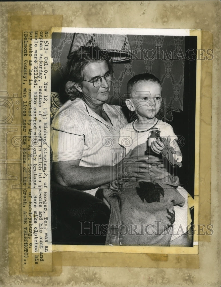 1949 Press Photo Michael Kingham with Mrs. A.M. Stevens After Parents Killed