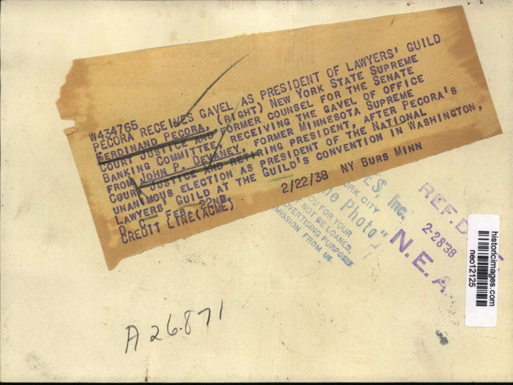 1938 Press Photo Ferdinand Pecora Receives Gavel from John DeVaney Retiring