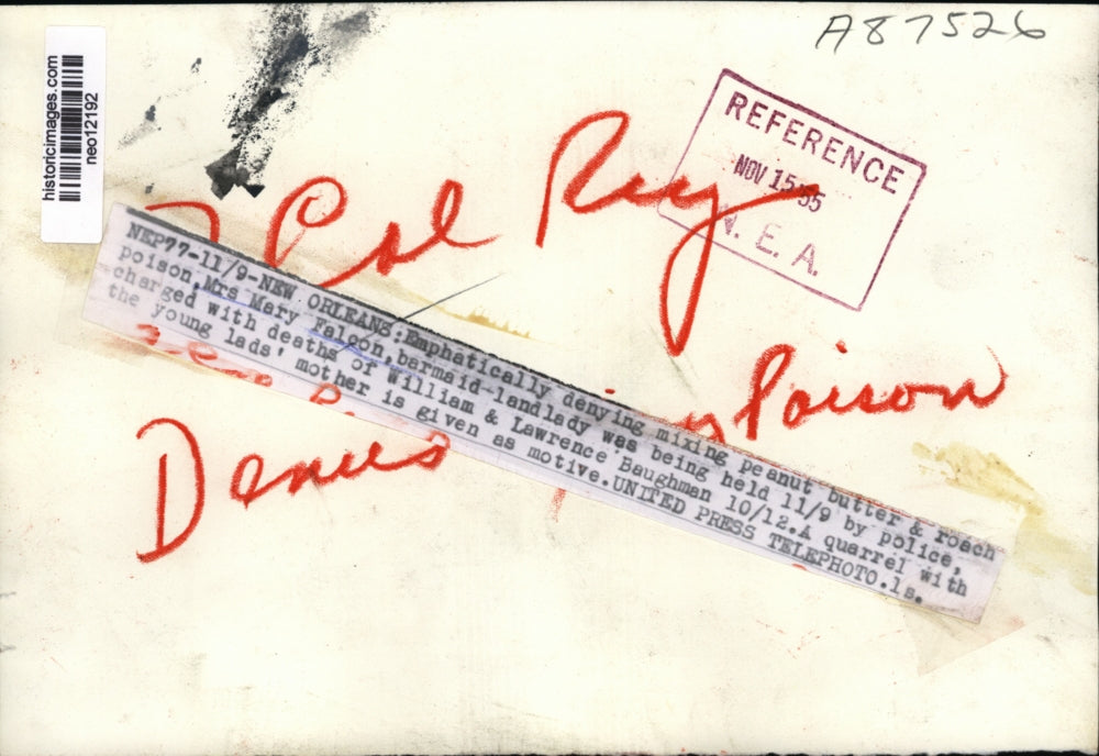 1955 Press Photo Mary Falcon Charged with William & Lawrence Baughman Murder