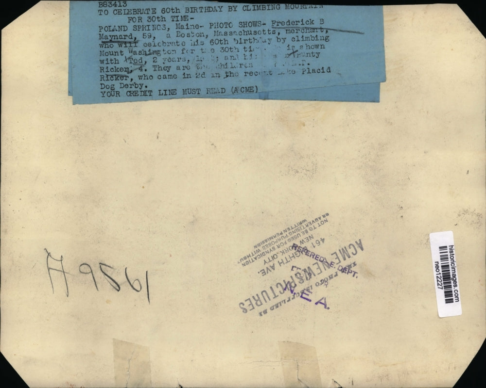 1928 Press Photo Frederick Maynard Celebrates 60th Birthday Climbing Mount Wash.