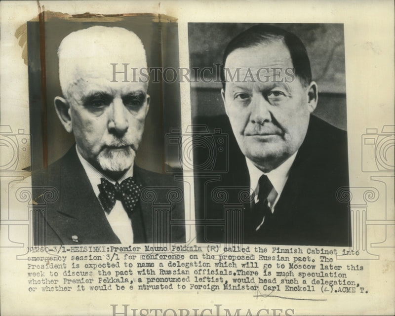 Load image into Gallery viewer, 1948 Press Photo Premier Mauno Pekkala of Finland &amp; foreign minister Carl Enckel
