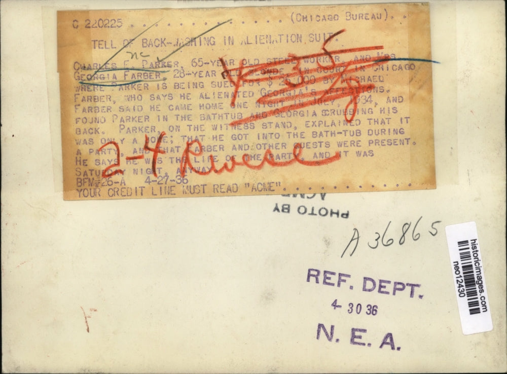 1936 Press Photo Charles Parker & Georgia Farber in Alienation suit - neo12430