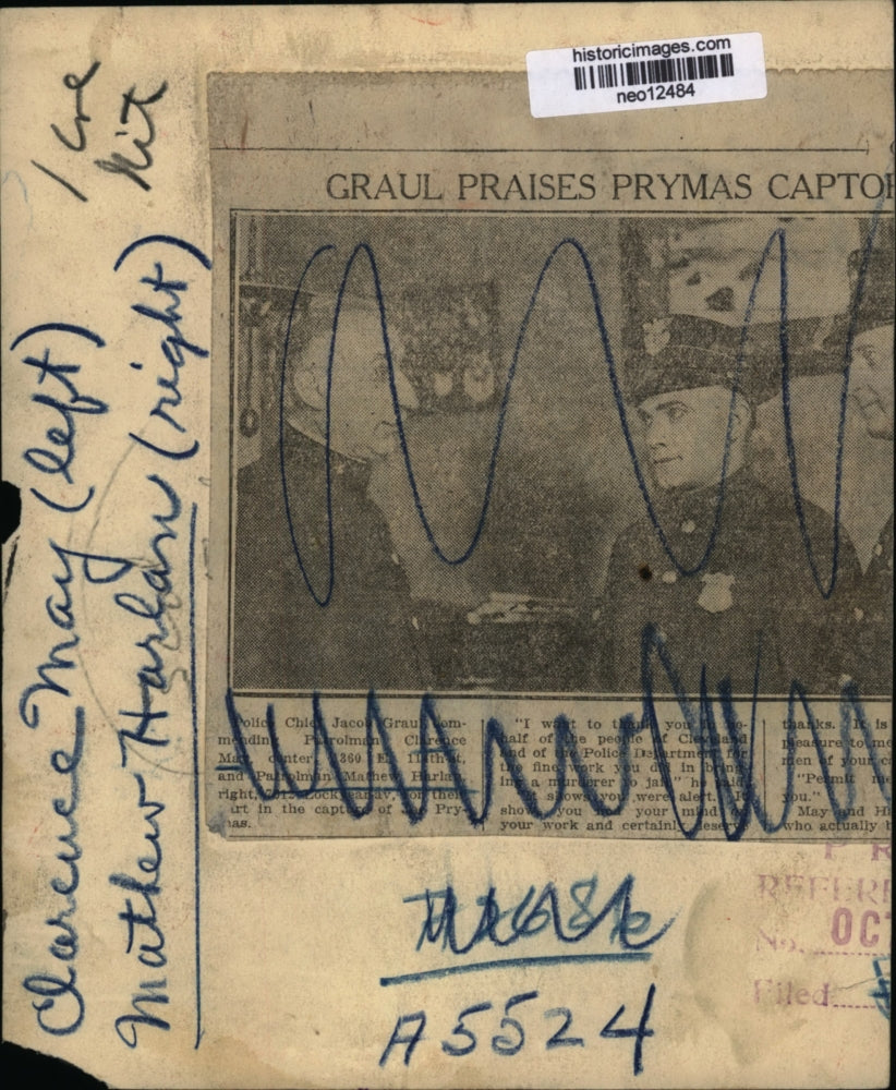 Press Photo Policemen Clarence May & Matthew Harlan at their stationhouse