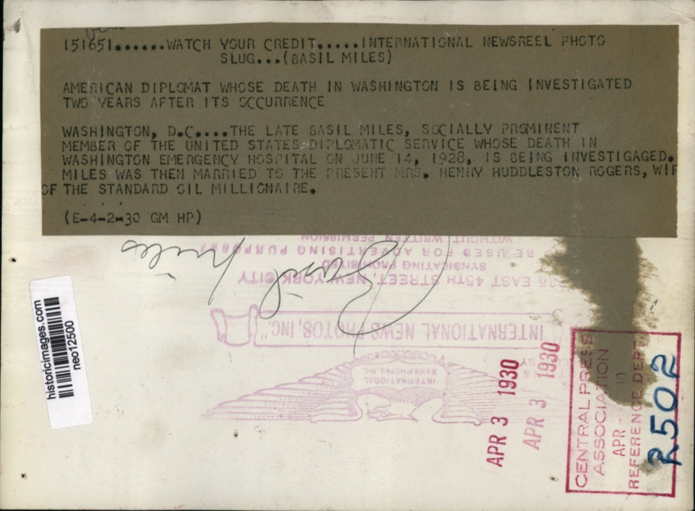 1930 Press Photo Basil Miles United States Diplomatic service - neo12500