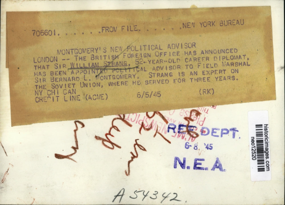 1945 Press Photo Sir William Strang British Foreign Office man - neo12520