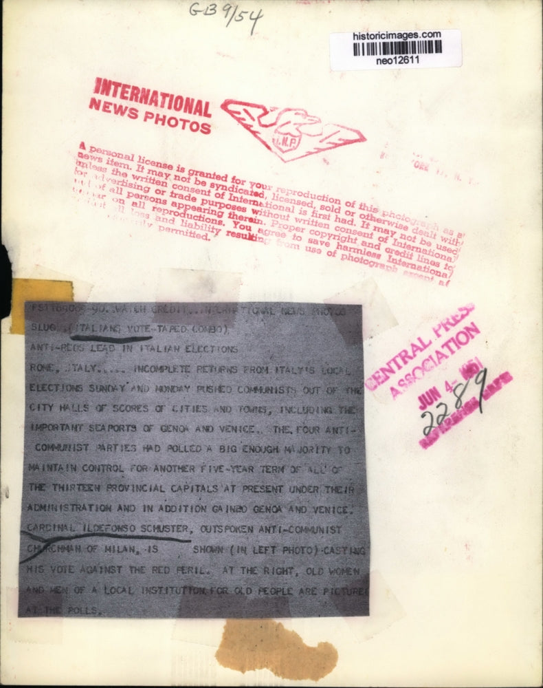 1961 Press Photo Italian Vote elections Cardinal Ildefenso Schuster - neo12611