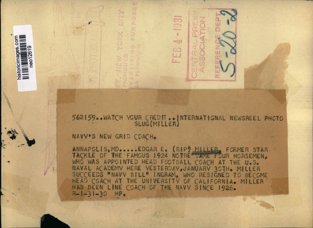 1930 Press Photo Edgar Miller Appointed US Naval Football Coach - neo12619