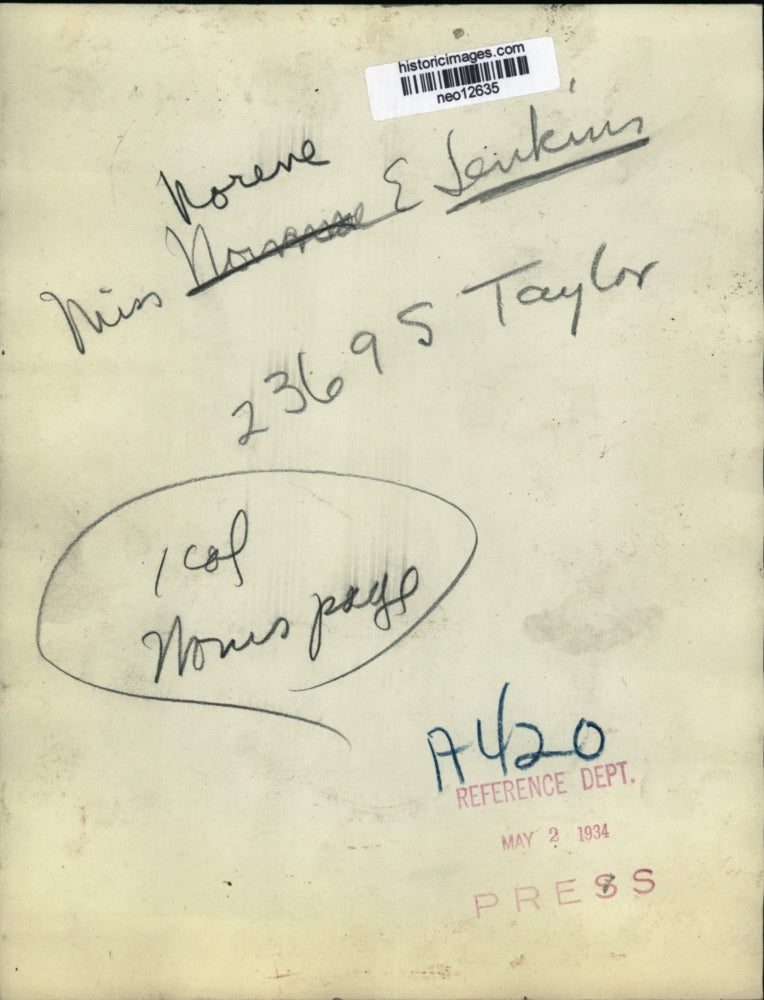 1934 Press Photo Miss Norene E Jenkins of 23695 Taylor - neo12635