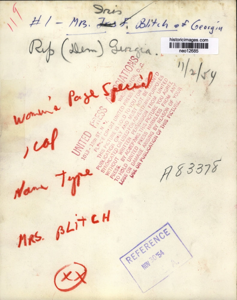 1954 Press Photo Mrs Iris Blitch Democrat of Georgia - neo12685