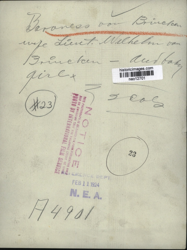 1924 Press Photo Baroness Von Brincken Wife of Wilhelm of Germany - neo12701