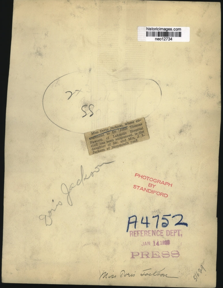 1926 Press Photo Doris Jackson Engaged to Dr John Thomas Fawcett - neo12734