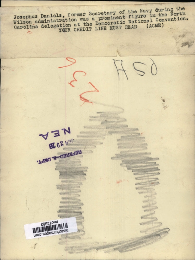 1928 Press Photo Former Navy Secretary Josephus Daniels at Democratic convention