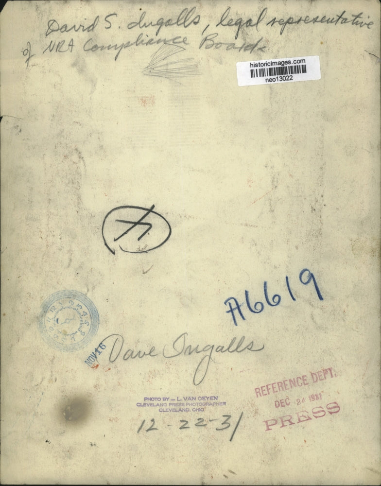 1931 Press Photo David Ingalls Legal Representative of NRA Compliance Board