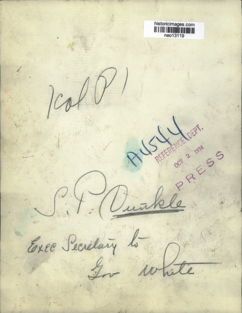 1934 Press Photo S.P. Dunkle, Executive Secretary to Governor George White, Ohio